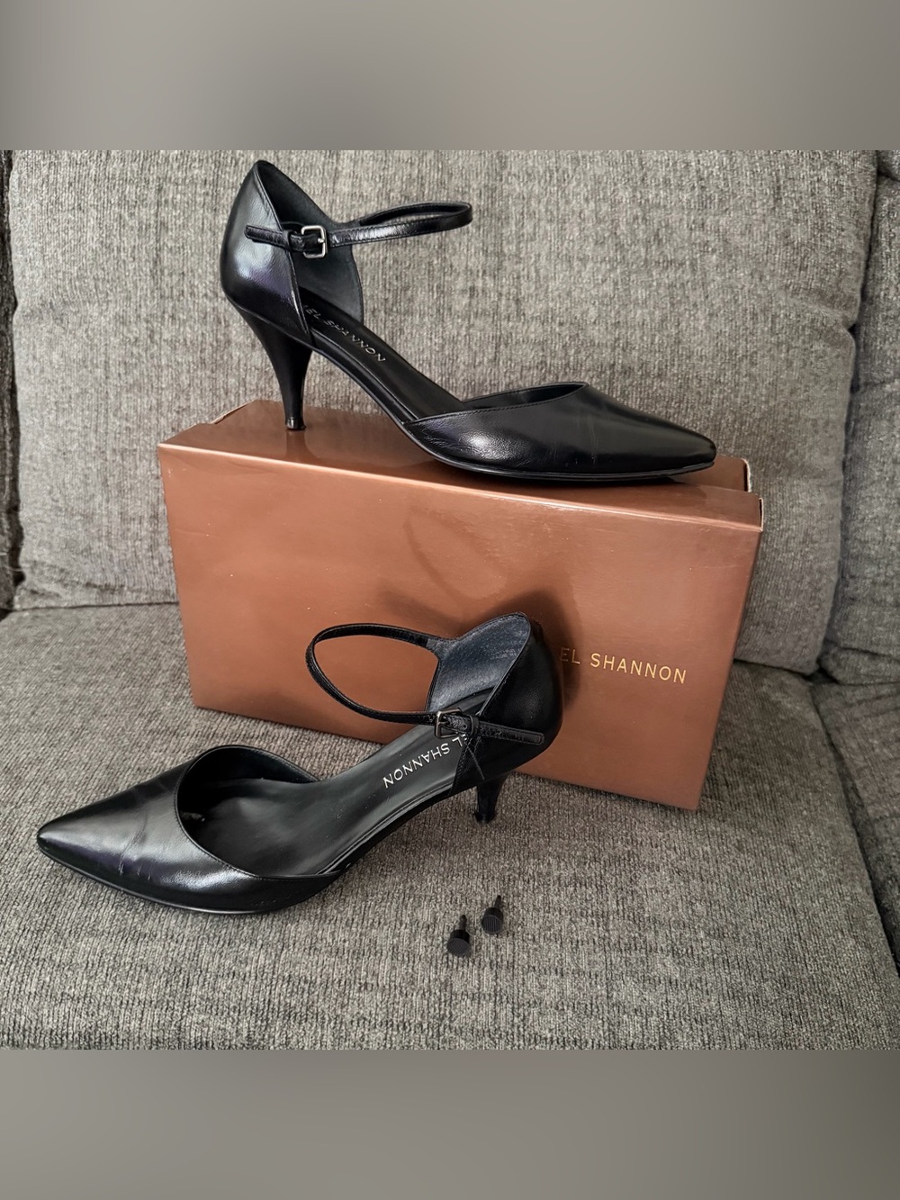 Black Michael Shannon d'Orsay Kitten Heels Faux Leather Shoes w Replaceable Heel